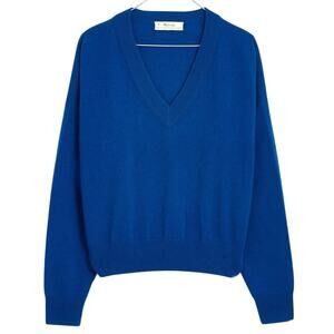 NWT Madewell 100% Cashmere V-Neck Sweater XXS Blue | Luxe Soft Pullover